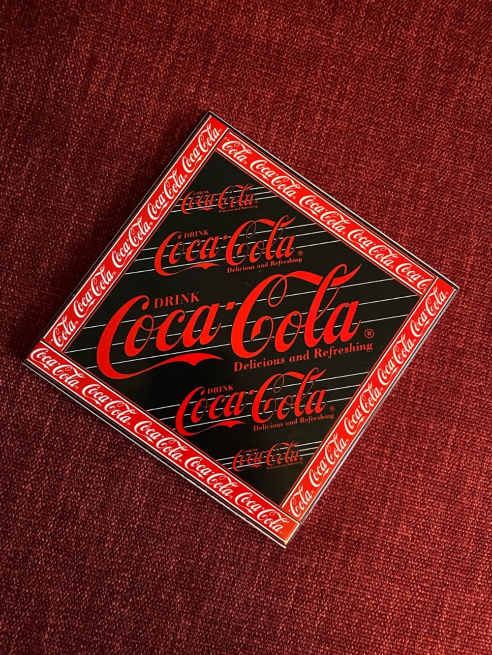 Vintage 1995 Coca-Cola Collectible Tile Wall Hanging or Trivet Black & Red